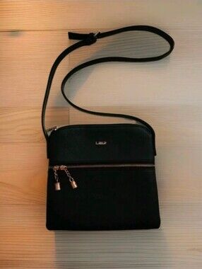 LEKE Black Faux Leather Crossbody Bag Purse Gold Hardware Chain Tassel